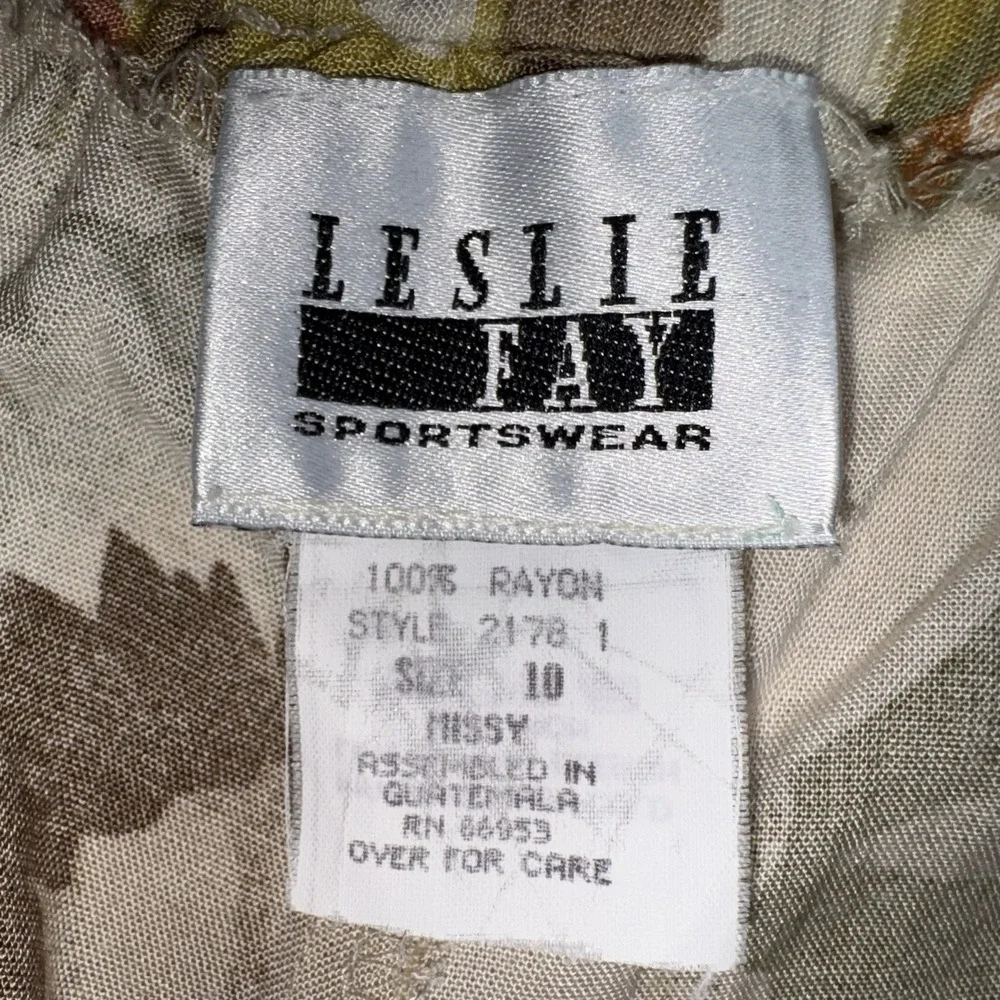 Vintage Leslie Fay Sportswear Women's Yellow Green Floral Midi Skirt Size 10